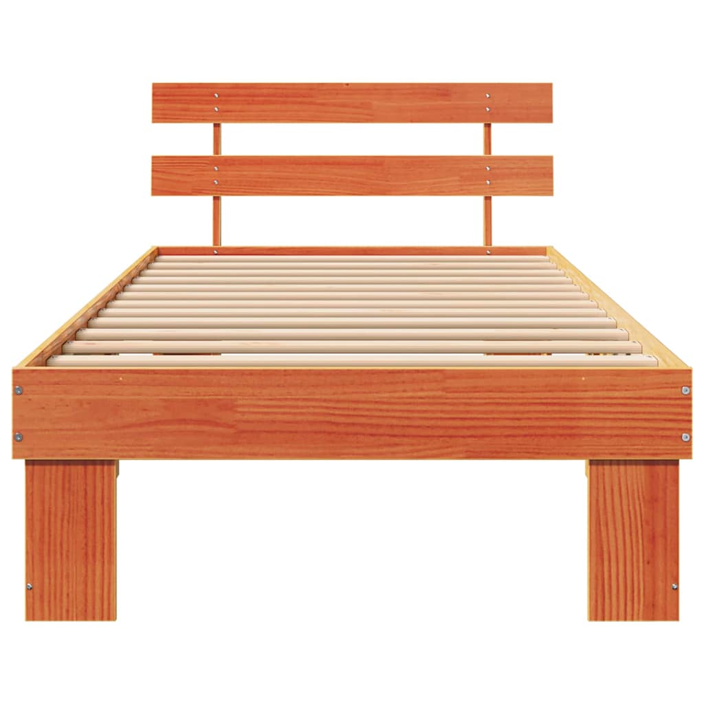Sengestel med hovedgærde Voks brun 90 x 190 cm Massiv fyrretræ