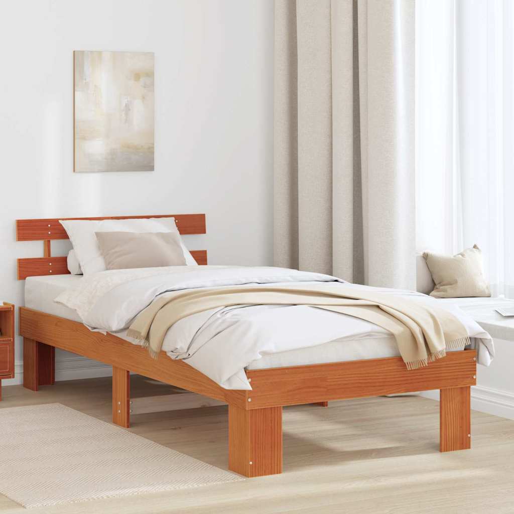 Sengestel med hovedgærde Voks brun 75 x 190 cm Massiv fyrretræ