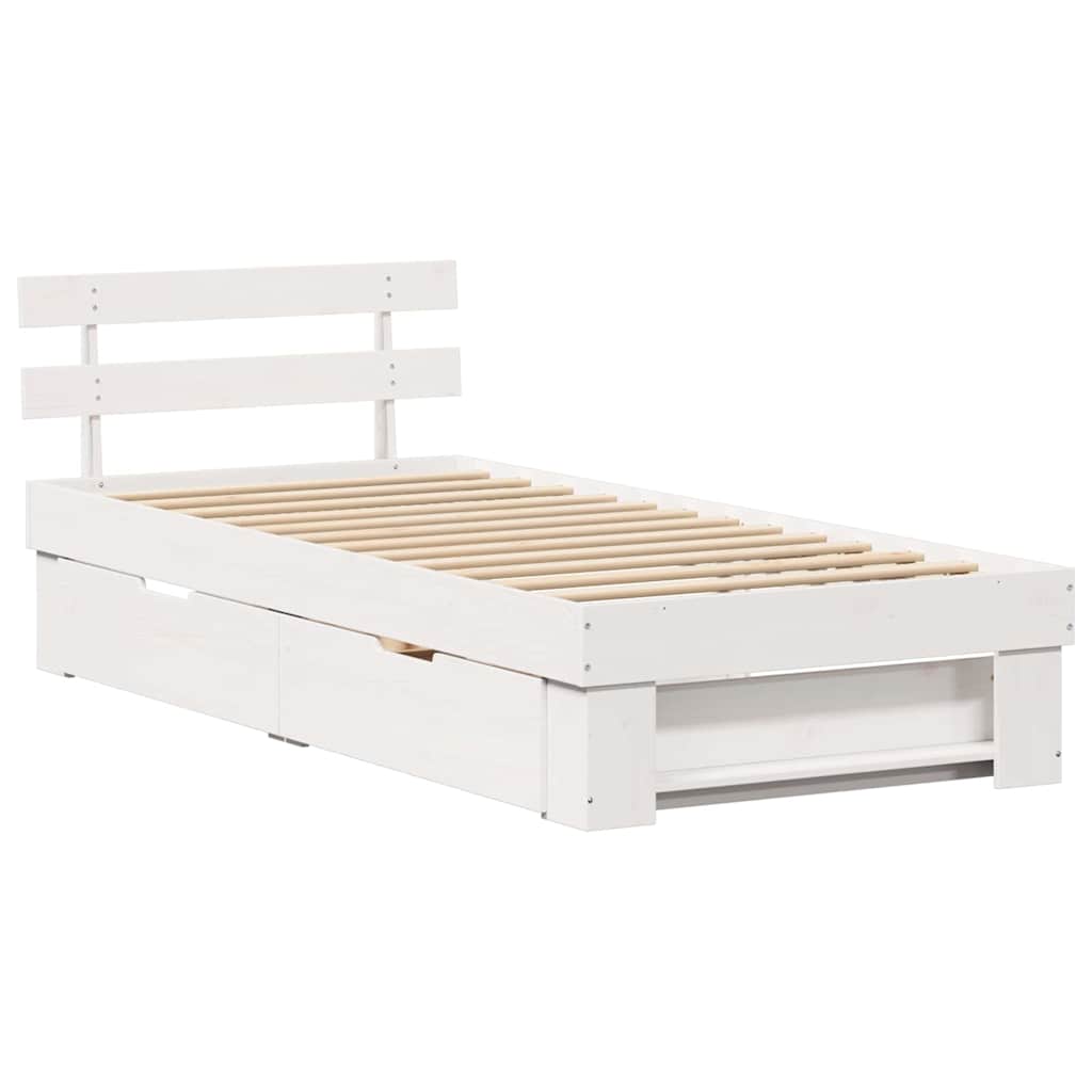 Sengestel med hovedgærde Hvid 100 x 200 cm Massiv fyrretræ