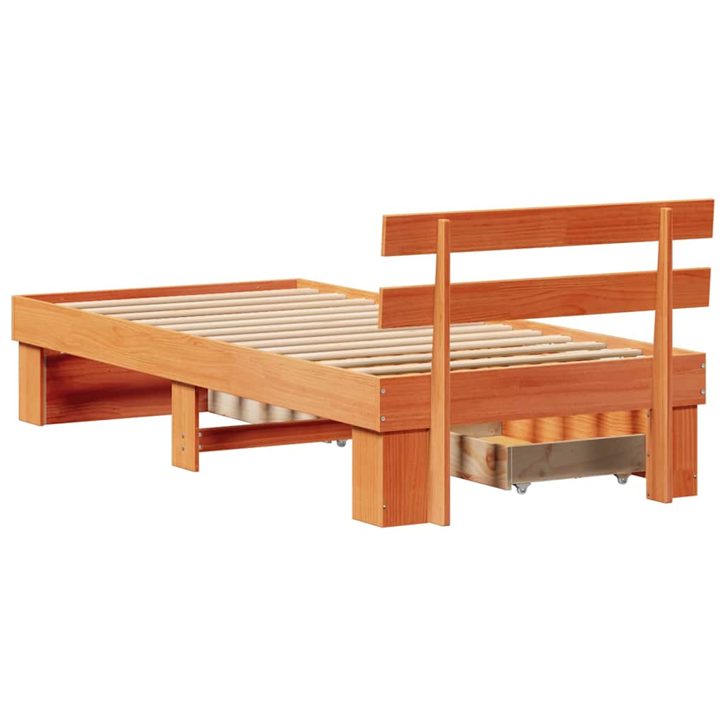 Sengestel med hovedgærde Voks brun 100 x 200 cm Massiv fyrretræ