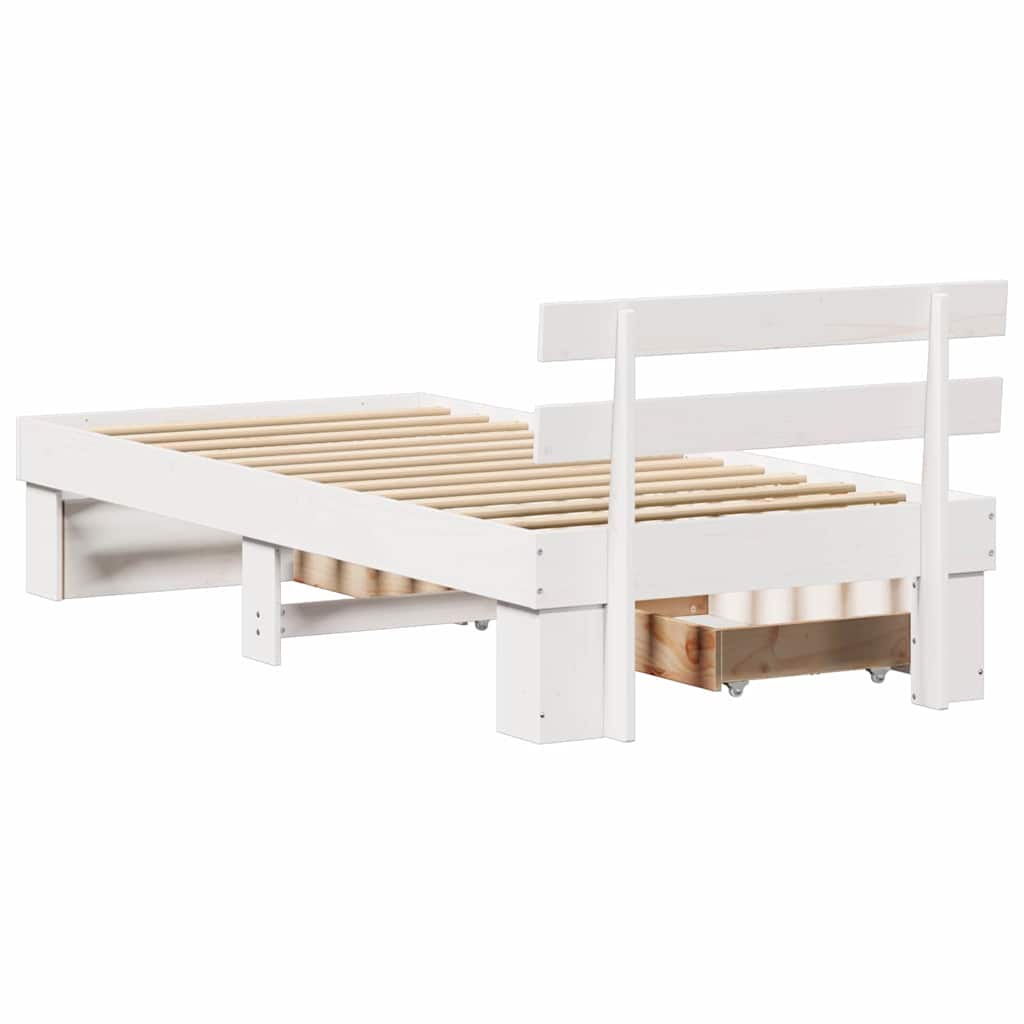 Sengestel med hovedgærde Hvid 90 x 200 cm Massiv fyrretræ