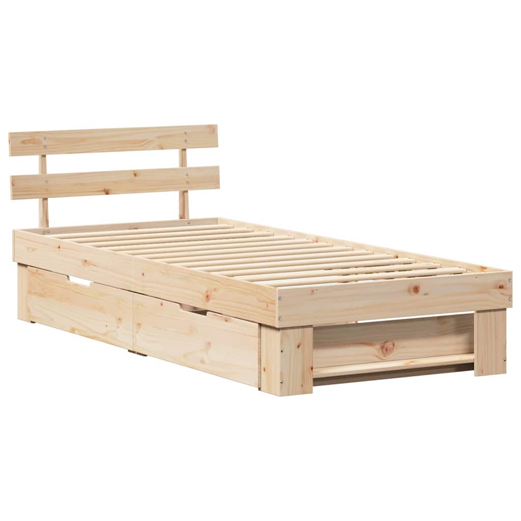 Sengestel med skuffe Naturfarvet 90 x 190 cm Massiv fyrretræ