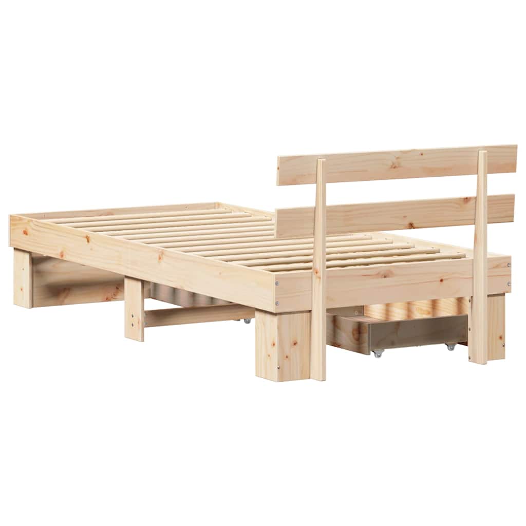 Sengestel med skuffe Naturfarvet 90 x 190 cm Massiv fyrretræ