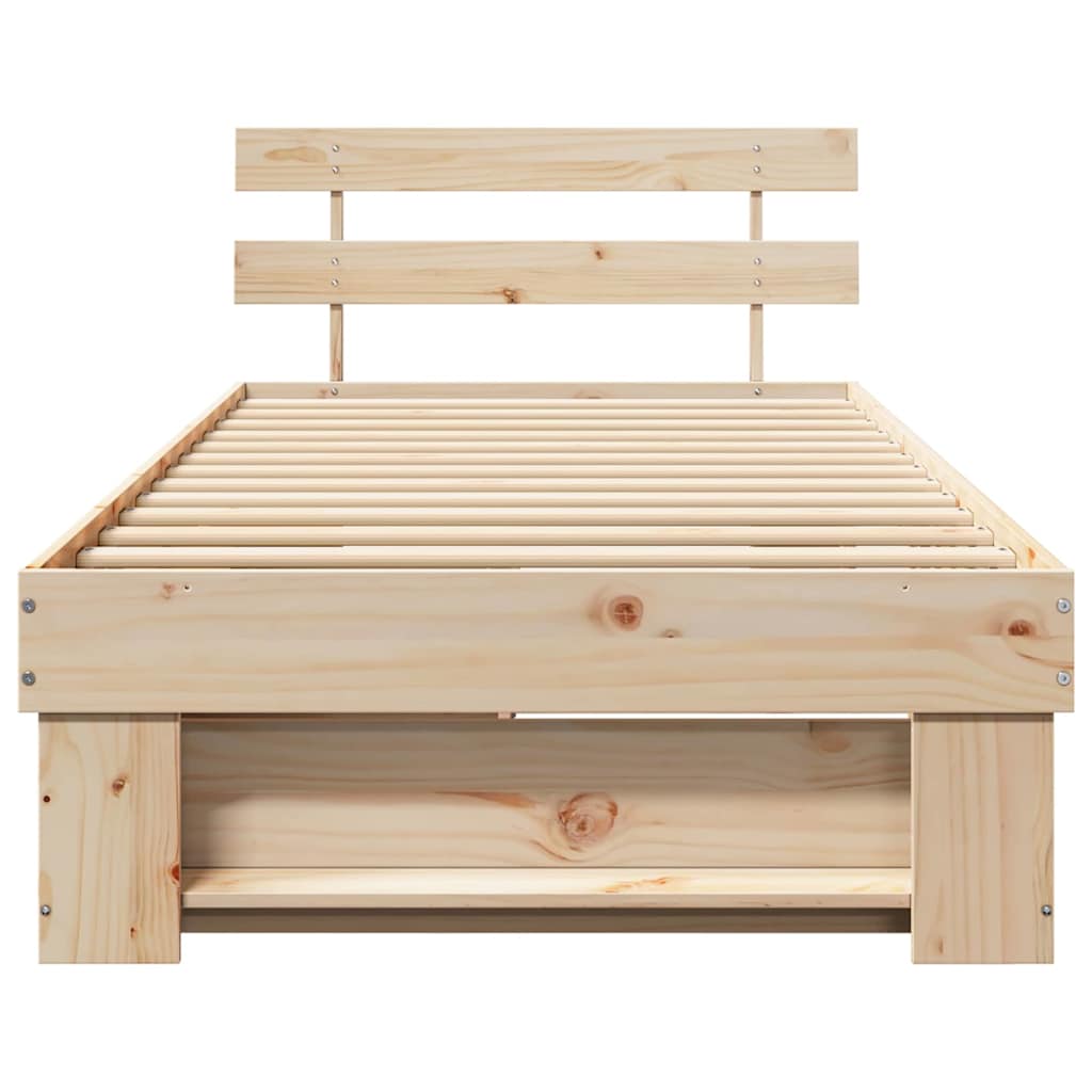 Sengestel med skuffe Naturfarvet 90 x 190 cm Massiv fyrretræ