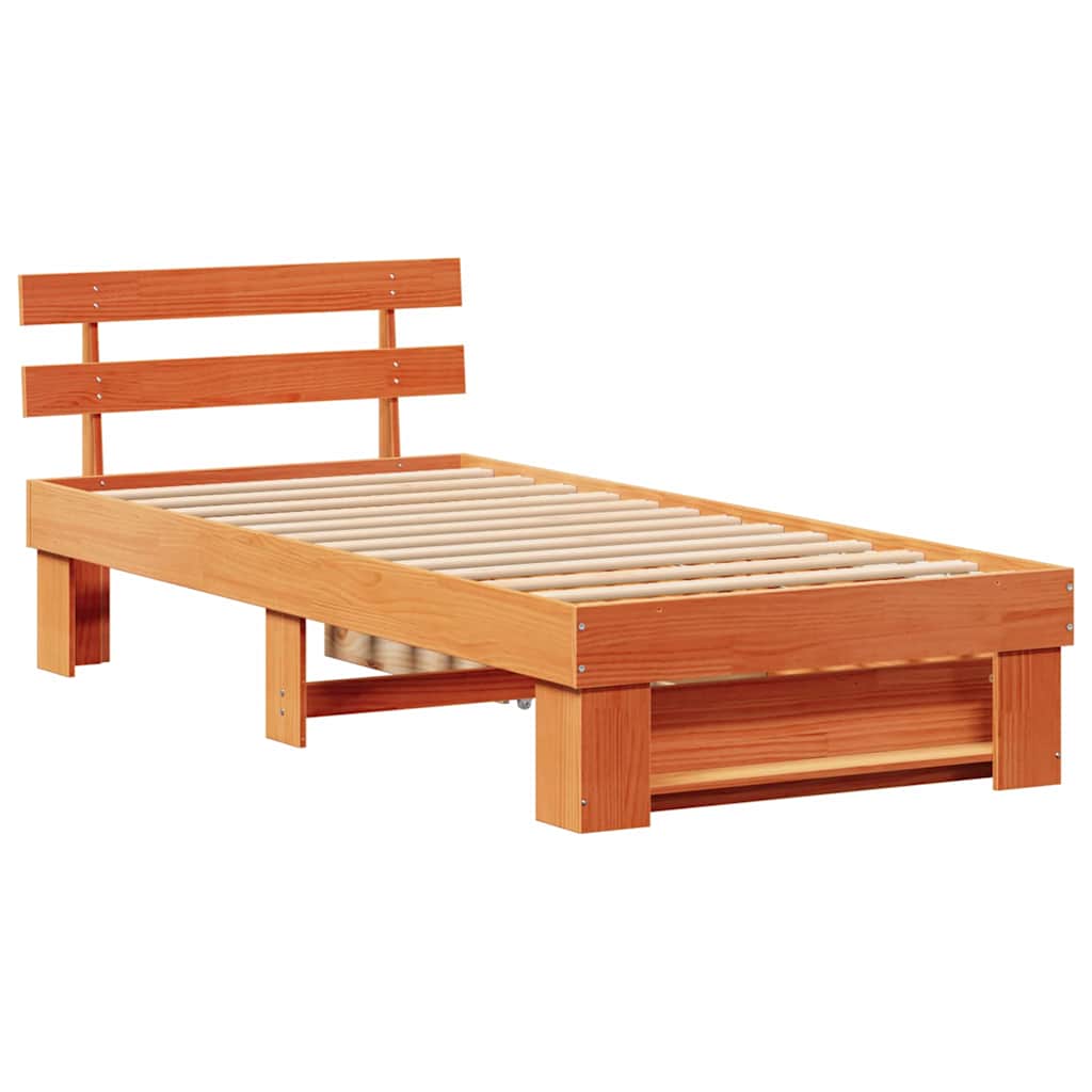 Sengestel med hovedgærde Voks brun 90 x 190 cm Massiv fyrretræ