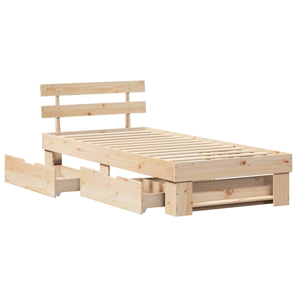 Sengestel med skuffe Naturfarvet 75 x 190 cm Massiv fyrretræ