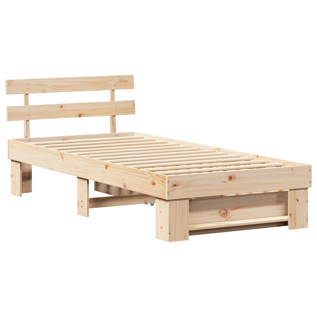 Sengestel med skuffe Naturfarvet 75 x 190 cm Massiv fyrretræ