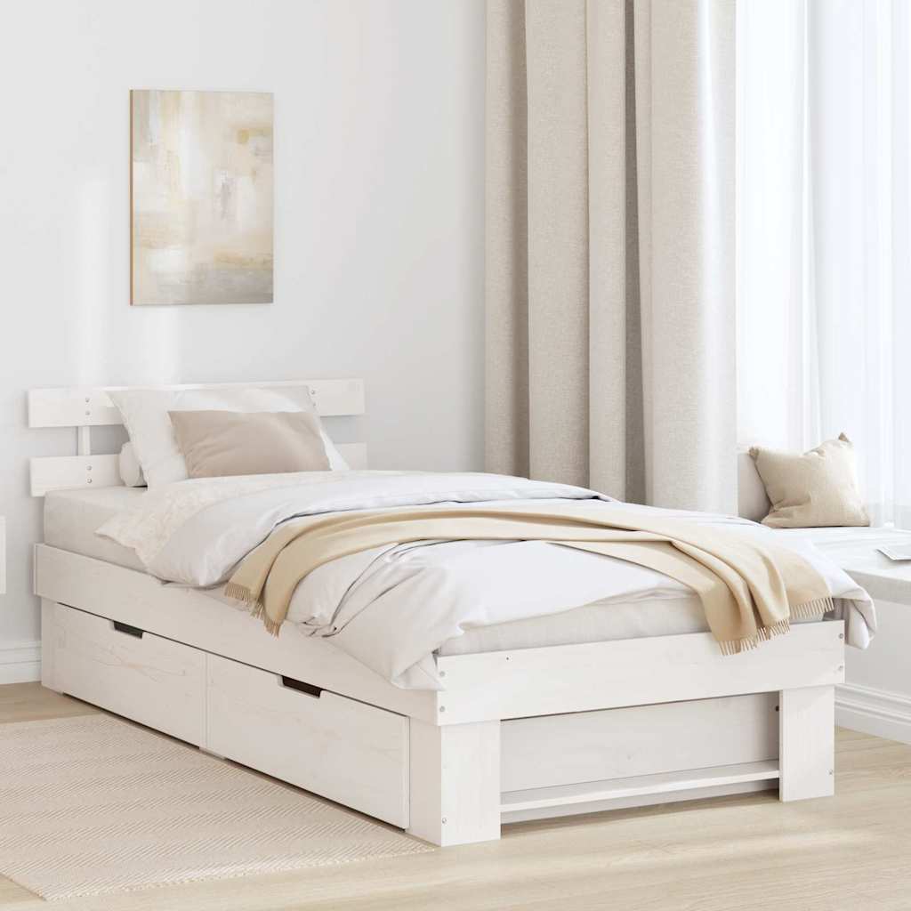Sengestel med hovedgærde Hvid 75 x 190 cm Massiv fyrretræ