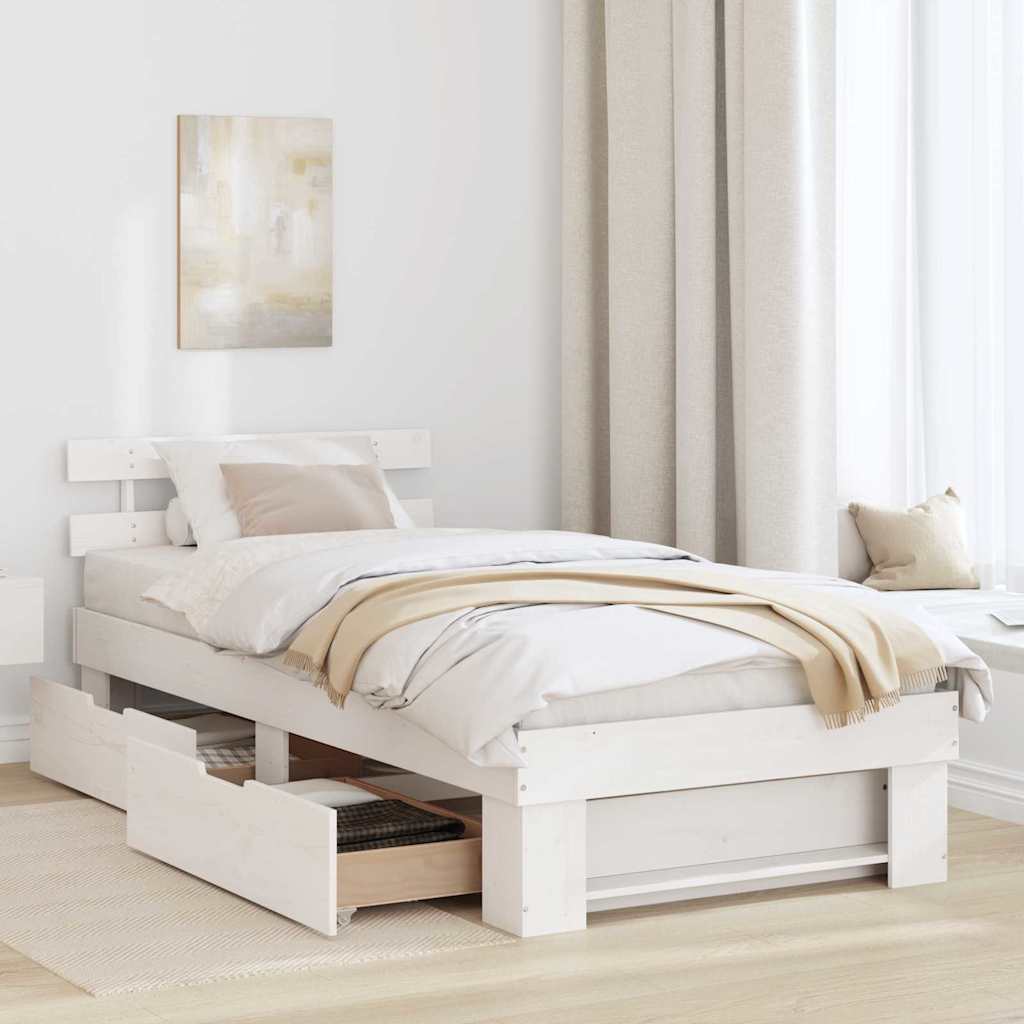 Sengestel med hovedgærde Hvid 75 x 190 cm Massiv fyrretræ