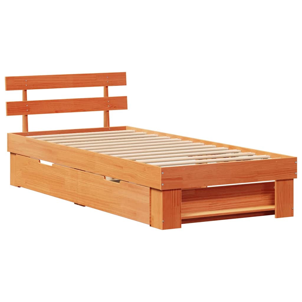 Sengestel med hovedgærde Voks brun 75 x 190 cm Massiv fyrretræ