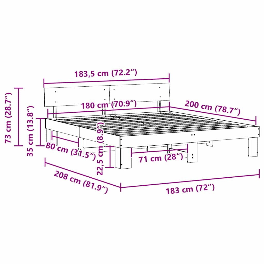 Sengestel Naturfarvet 180 x 200 cm Massiv fyrretræ