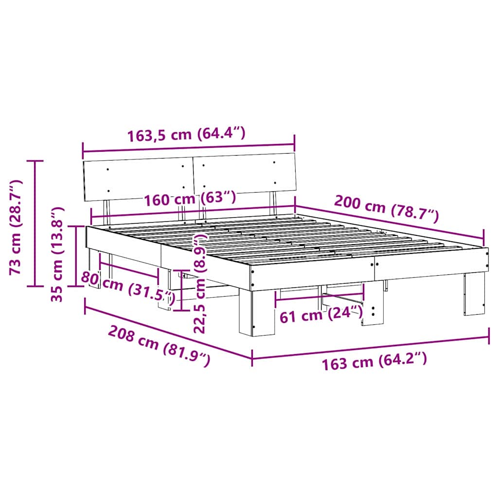 Sengestel Naturfarvet 160 x 200 cm Massiv fyrretræ