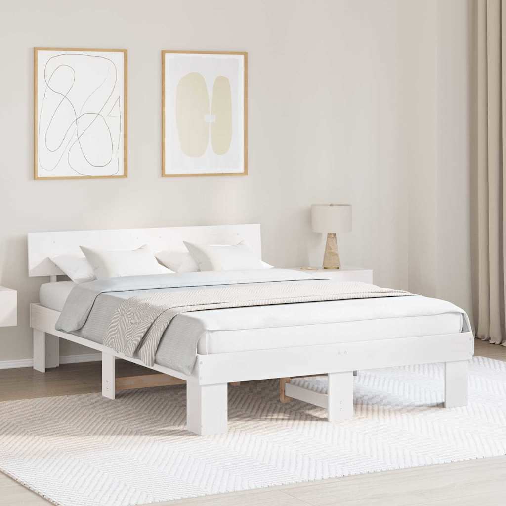 Sengestel med hovedgærde Hvid 160 x 200 cm Massiv fyrretræ