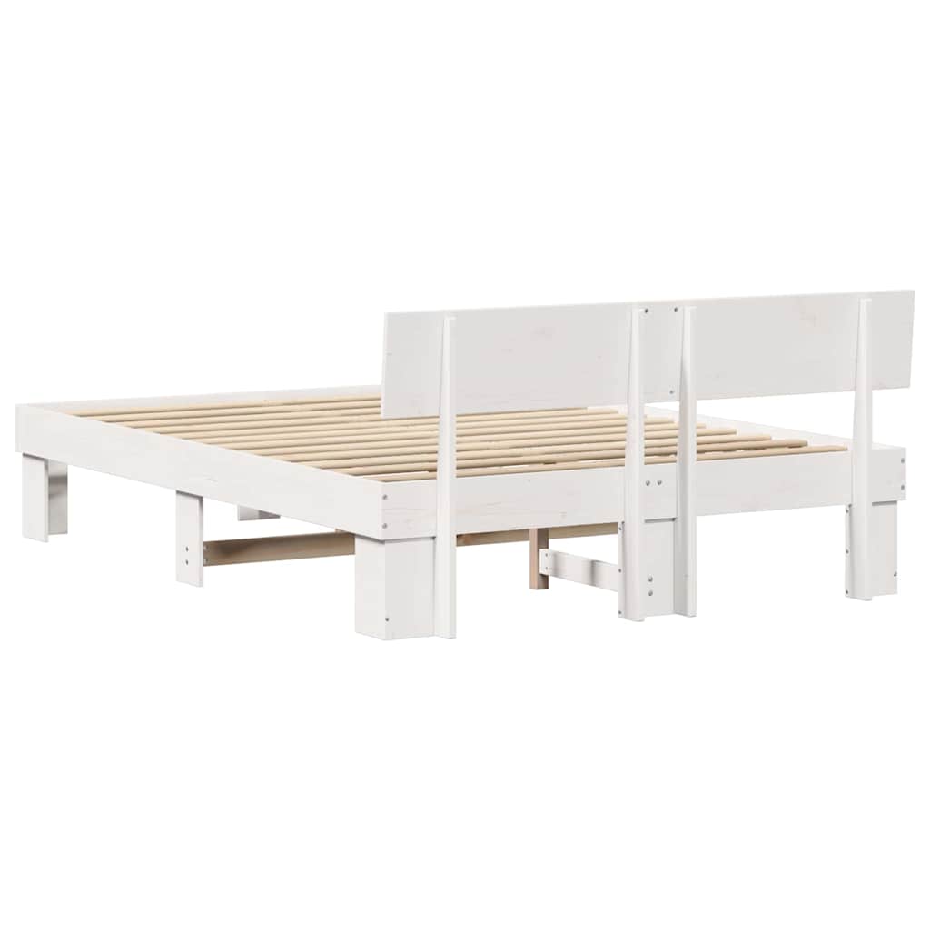 Sengestel med hovedgærde Hvid 160 x 200 cm Massiv fyrretræ