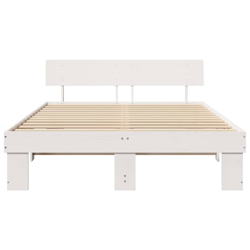 Sengestel med hovedgærde Hvid 150 x 200 cm Massiv fyrretræ
