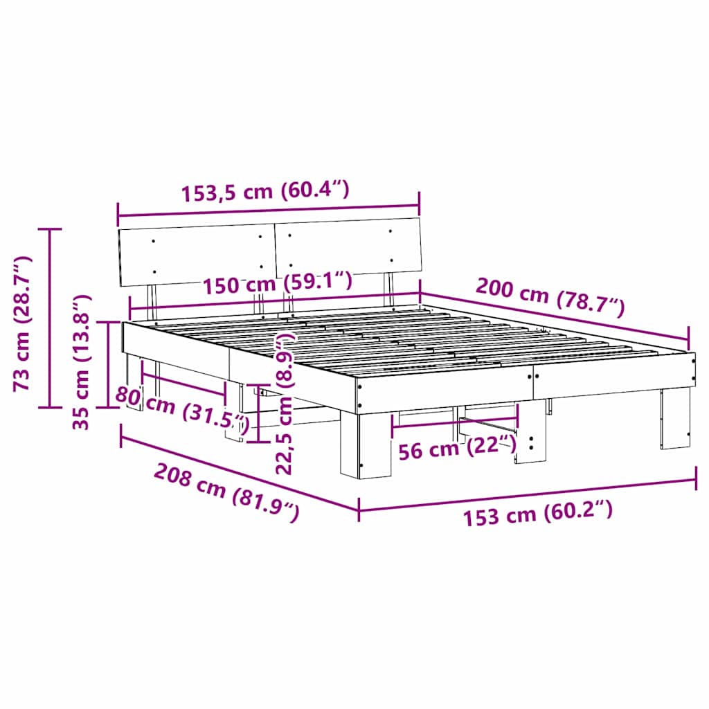 Sengestel med hovedgærde Hvid 150 x 200 cm Massiv fyrretræ