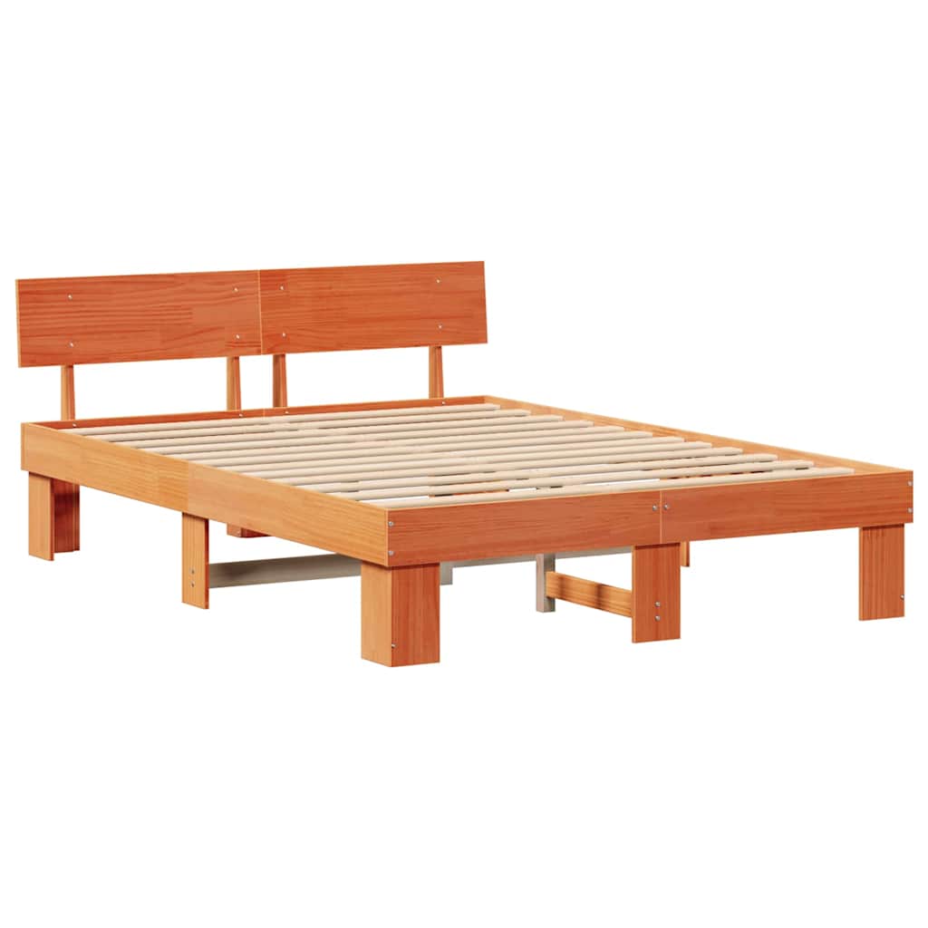 Sengestel med hovedgærde Voks brun 150 x 200 cm Massiv fyrretræ