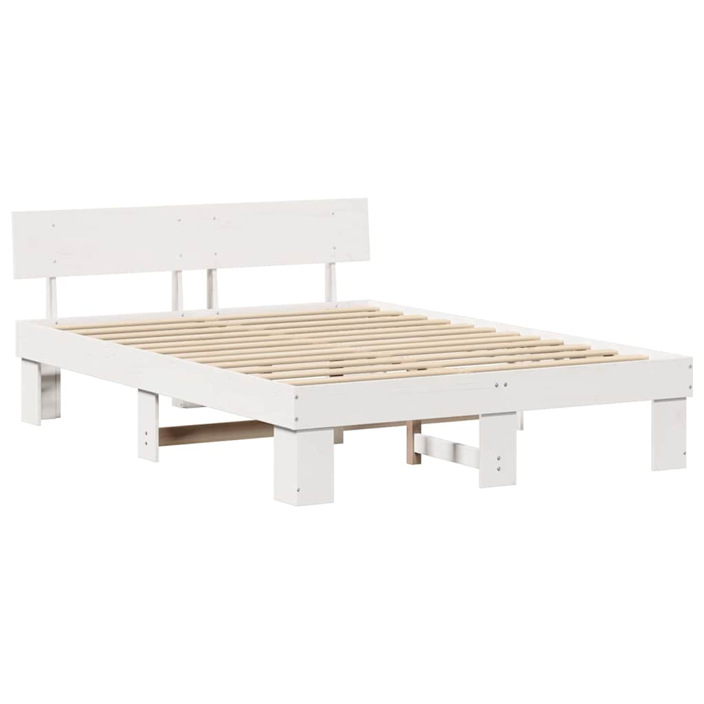 Sengestel med hovedgærde Hvid 140 x 200 cm Massiv fyrretræ