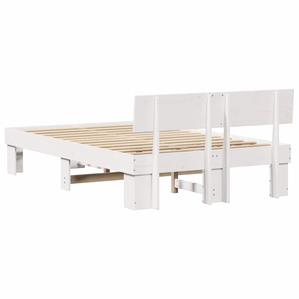 Sengestel med hovedgærde Hvid 120 x 200 cm Massiv fyrretræ
