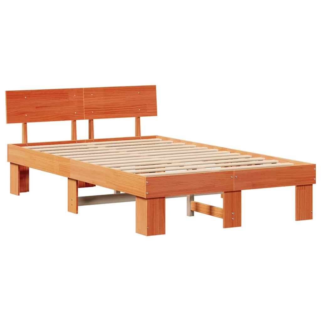 Sengestel med hovedgærde Voks brun 120 x 200 cm Massiv fyrretræ