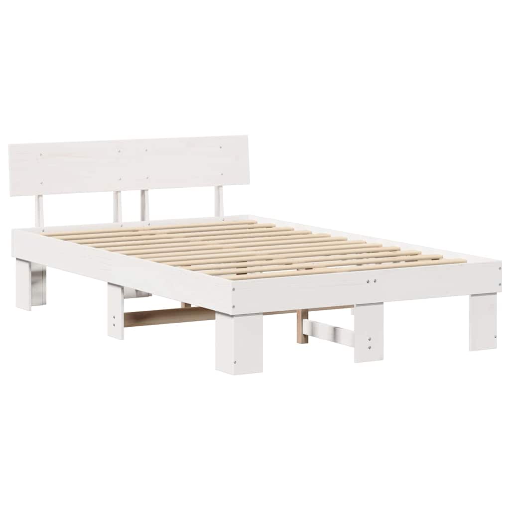 Sengestel med hovedgærde Hvid 140 x 190 cm Massiv fyrretræ