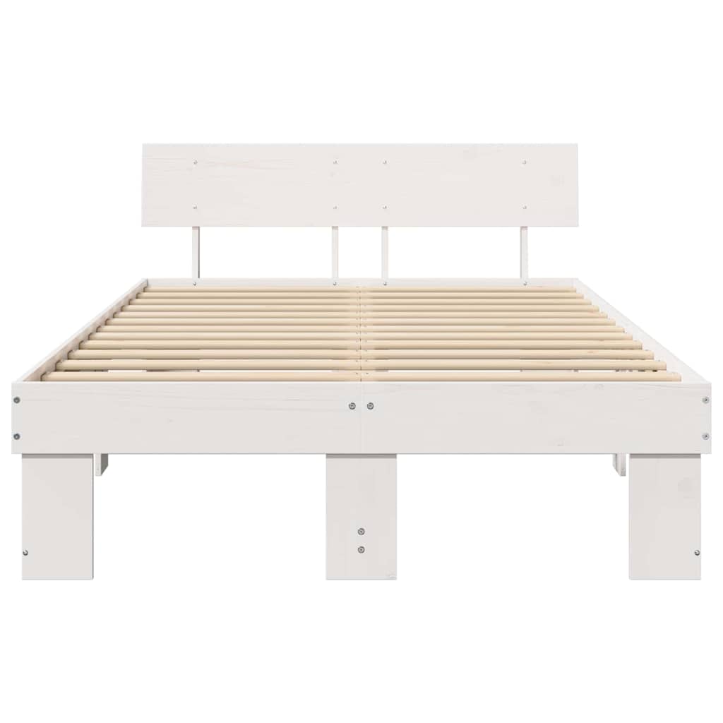 Sengestel med hovedgærde Hvid 140 x 190 cm Massiv fyrretræ