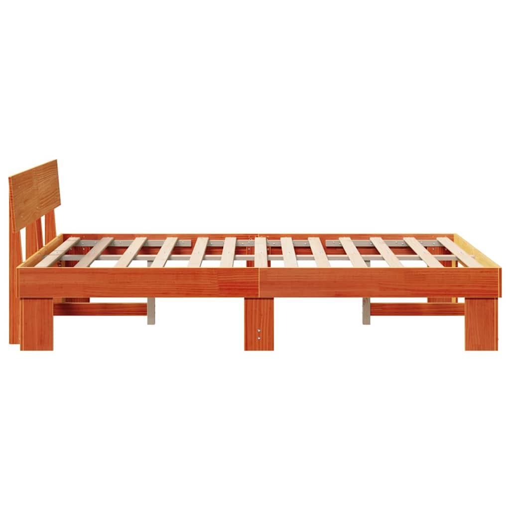 Sengestel med hovedgærde Voks brun 140 x 190 cm Massiv fyrretræ