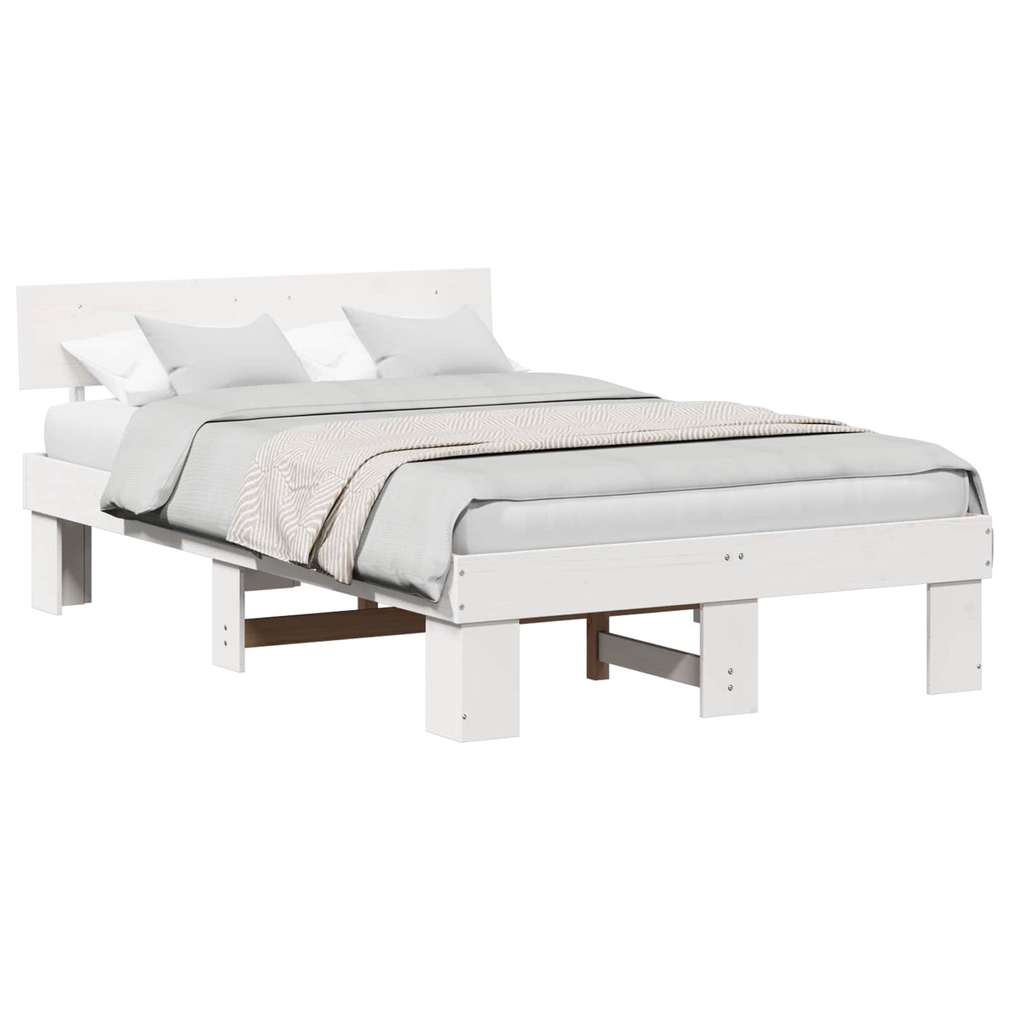 Sengestel med hovedgærde Hvid 135 x 190 cm Massiv fyrretræ