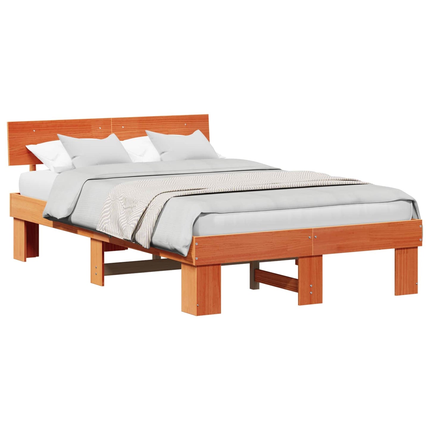 Sengestel med hovedgærde Voks brun 135 x 190 cm Massiv fyrretræ