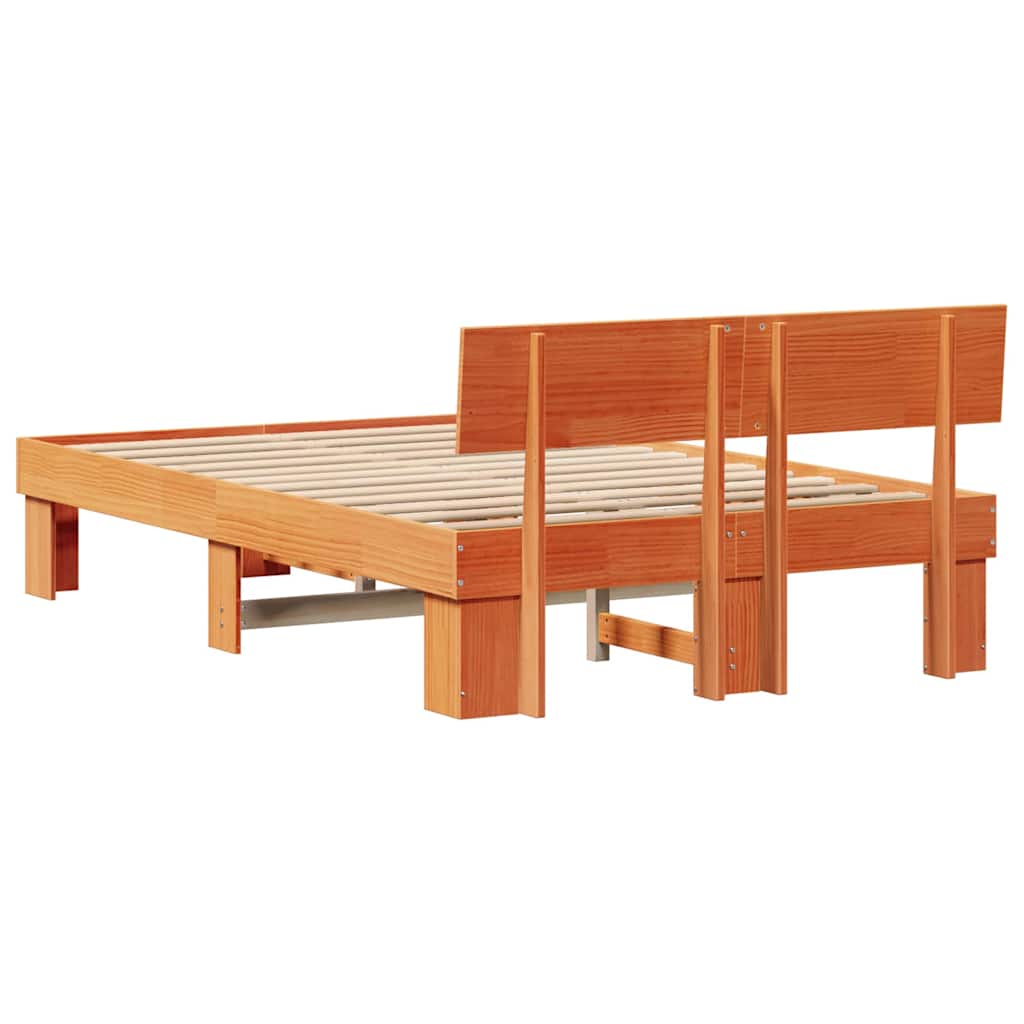 Sengestel med hovedgærde Voks brun 135 x 190 cm Massiv fyrretræ