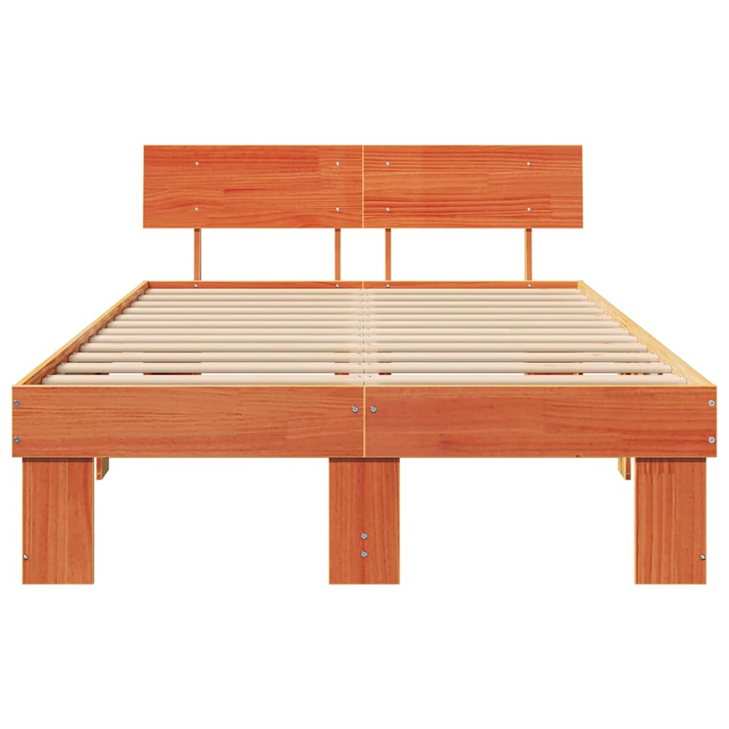 Sengestel med hovedgærde Voks brun 135 x 190 cm Massiv fyrretræ