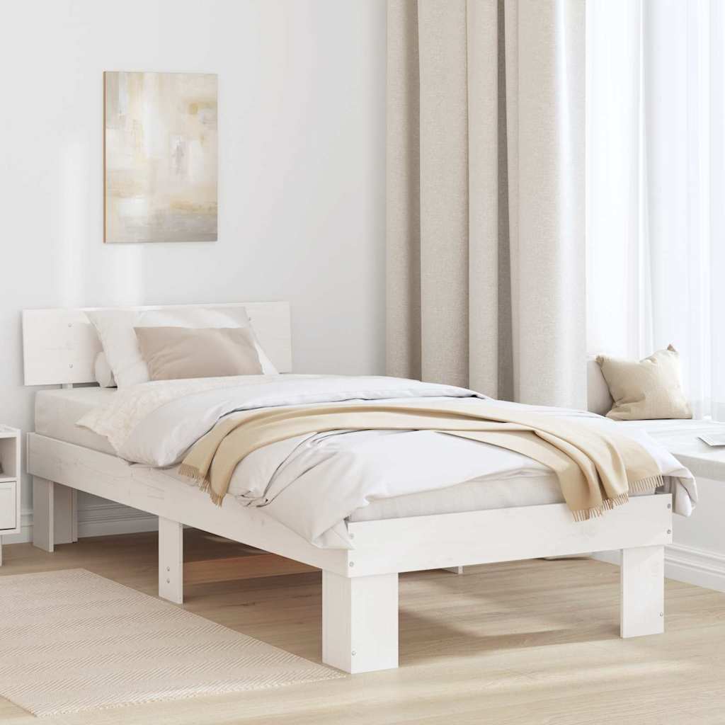 Sengestel med hovedgærde Hvid 100 x 200 cm Massiv fyrretræ