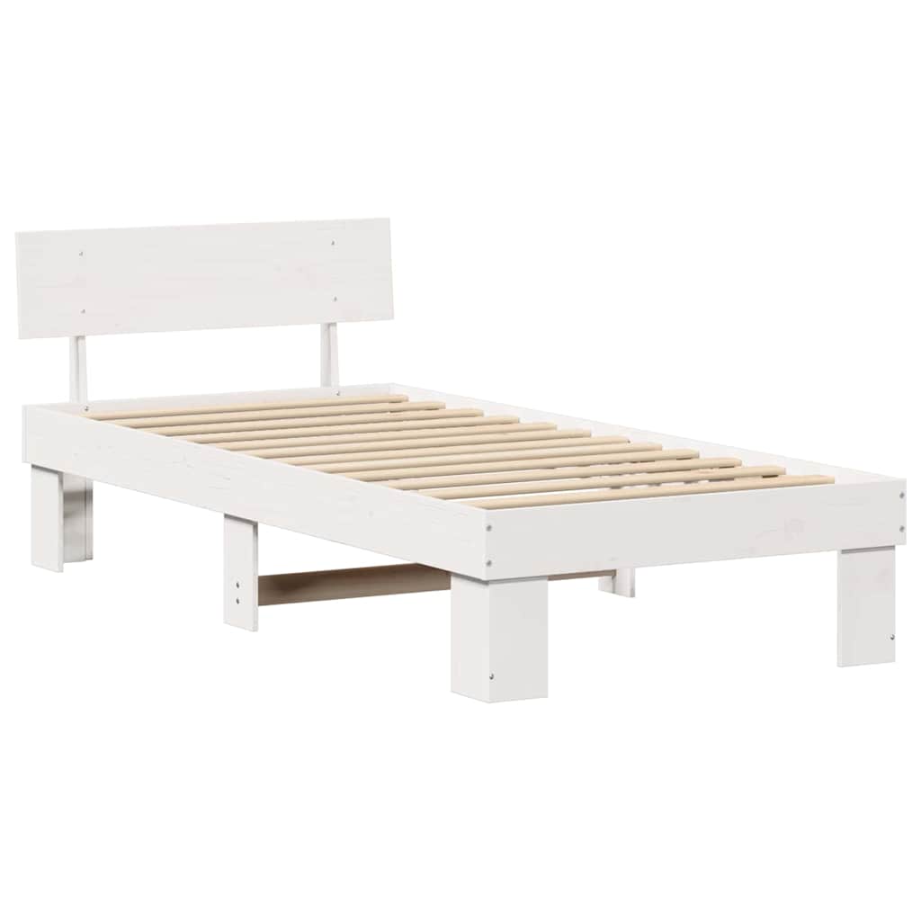 Sengestel med hovedgærde Hvid 100 x 200 cm Massiv fyrretræ