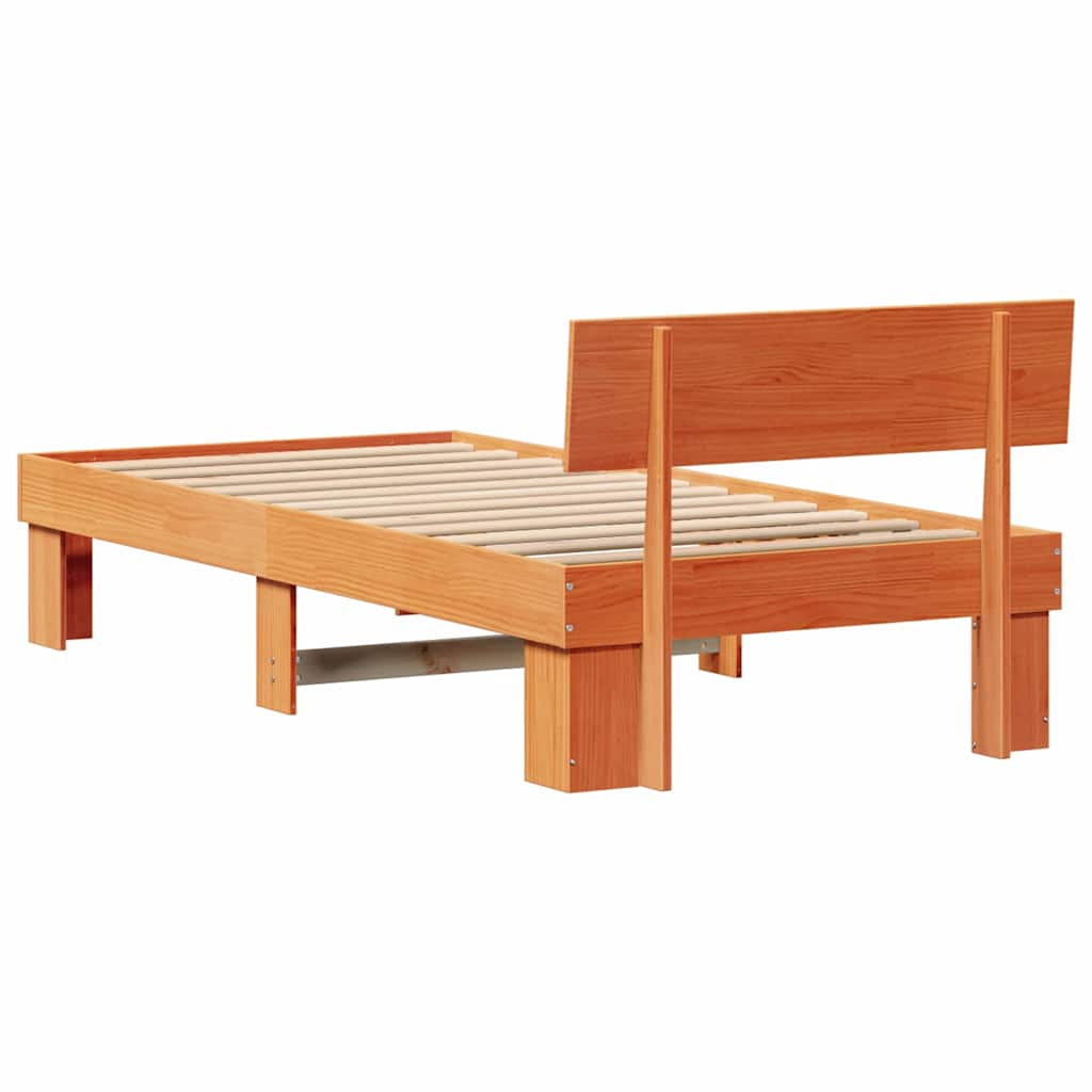 Sengestel med hovedgærde Voks brun 90 x 200 cm Massiv fyrretræ