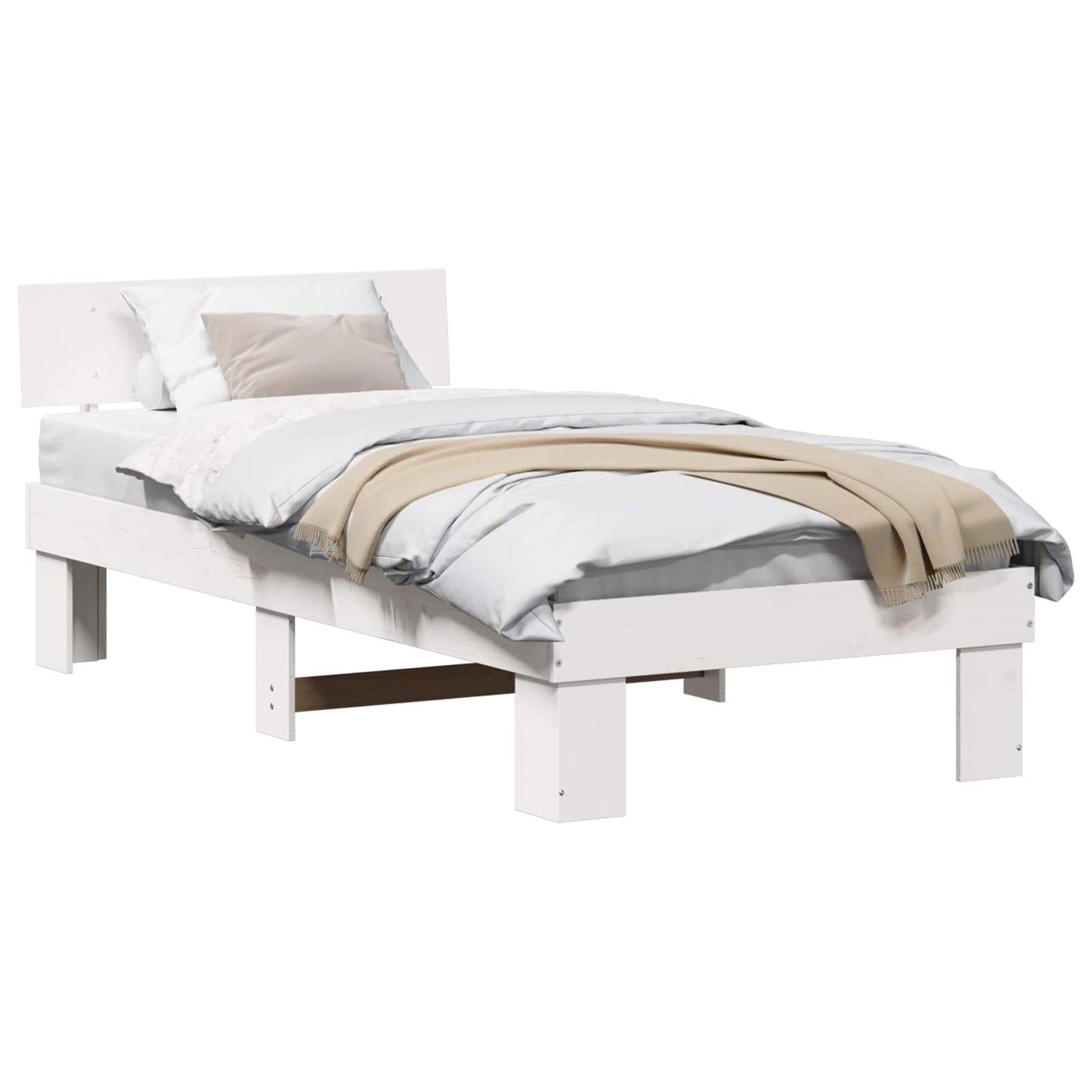 Sengestel med hovedgærde Hvid 75 x 190 cm Massiv fyrretræ