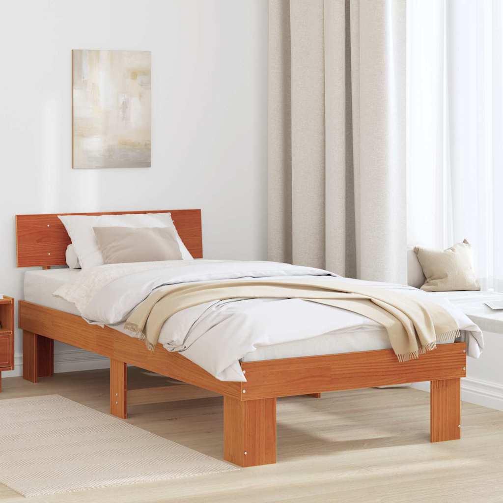 Sengestel med hovedgærde Voks brun 75 x 190 cm Massiv fyrretræ