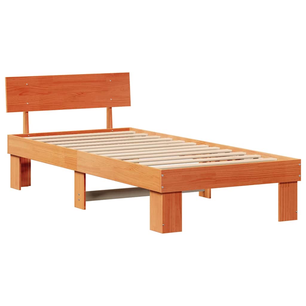 Sengestel med hovedgærde Voks brun 75 x 190 cm Massiv fyrretræ