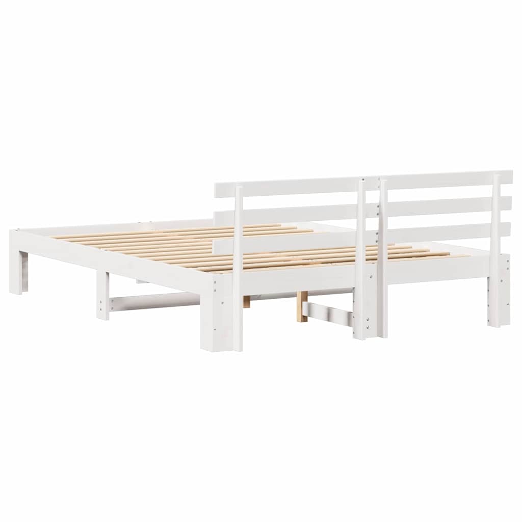 Sengestel med hovedgærde Hvid 150 x 200 cm Massiv fyrretræ