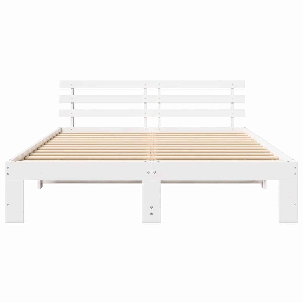 Sengestel med hovedgærde Hvid 150 x 200 cm Massiv fyrretræ