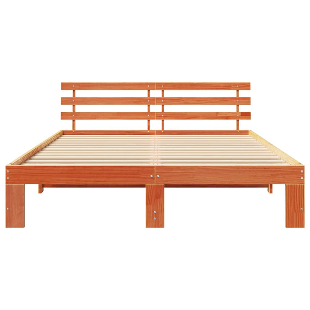 Sengestel med hovedgærde Voks brun 150 x 200 cm Massiv fyrretræ