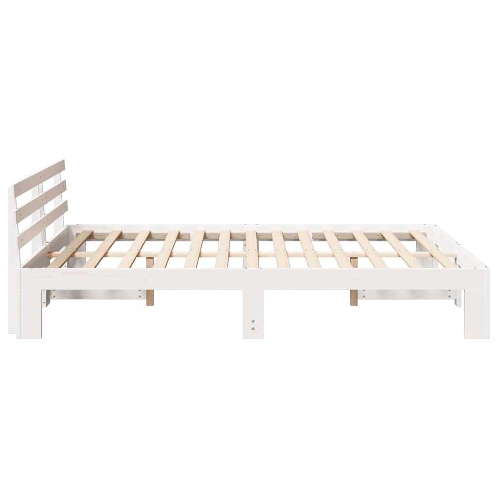Sengestel med hovedgærde Hvid 140 x 200 cm Massiv fyrretræ
