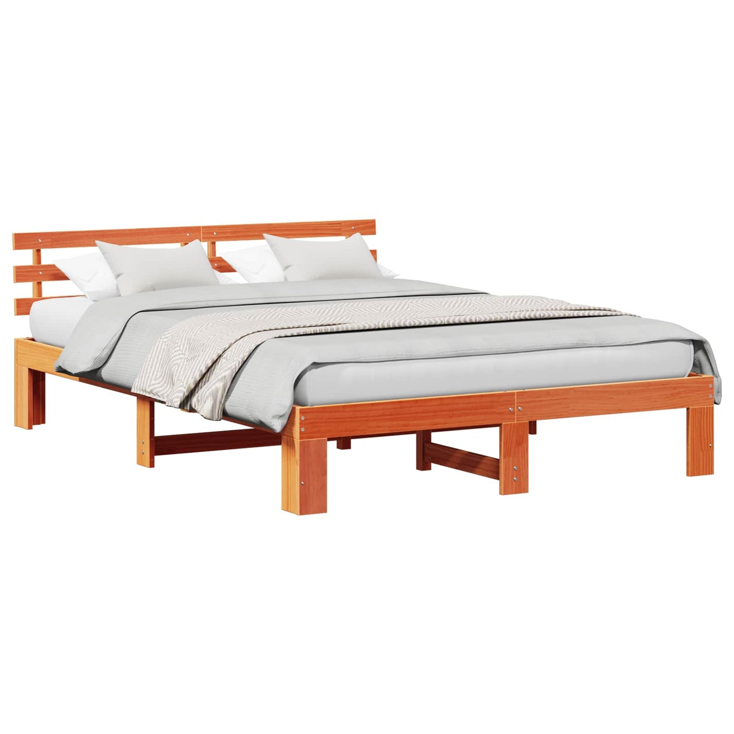Sengestel med hovedgærde Voks brun 140 x 200 cm Massiv fyrretræ