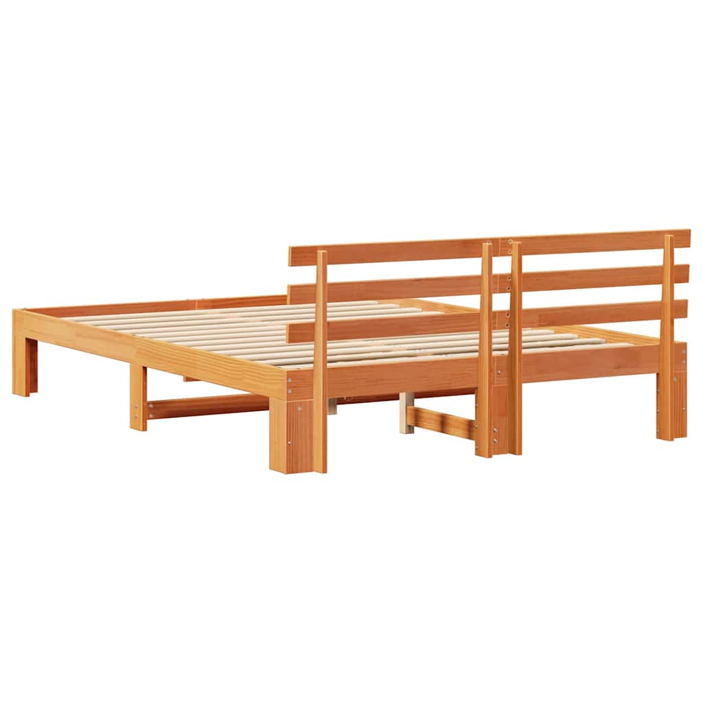 Sengestel med hovedgærde Voks brun 140 x 200 cm Massiv fyrretræ