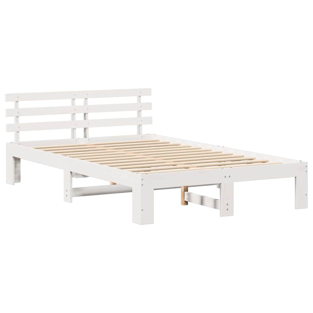 Sengestel med hovedgærde Hvid 120 x 200 cm Massiv fyrretræ