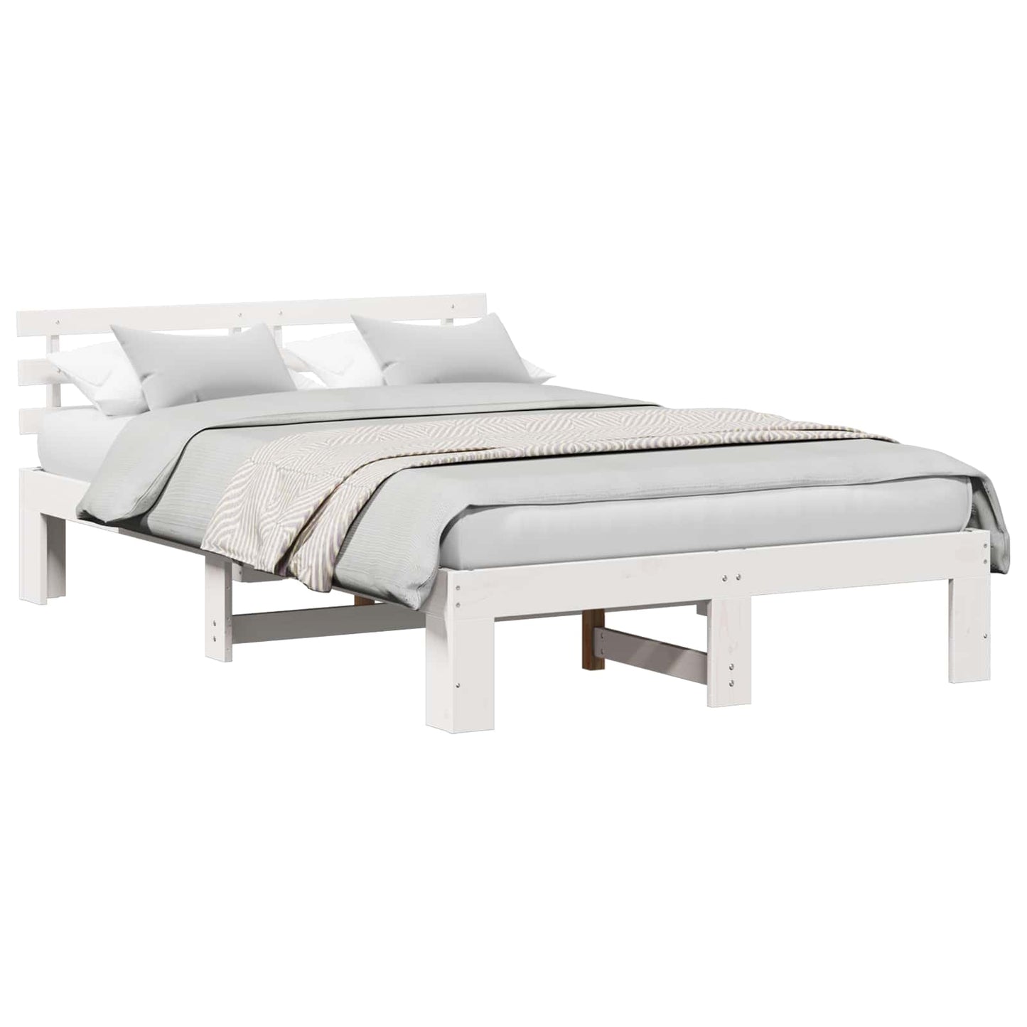Sengestel med hovedgærde Hvid 140 x 190 cm Massiv fyrretræ