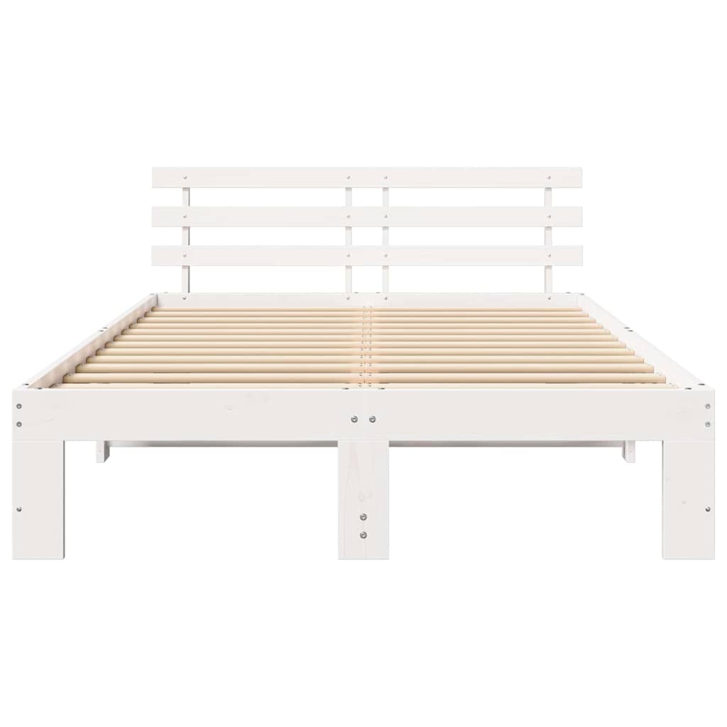 Sengestel med hovedgærde Hvid 135 x 190 cm Massiv fyrretræ