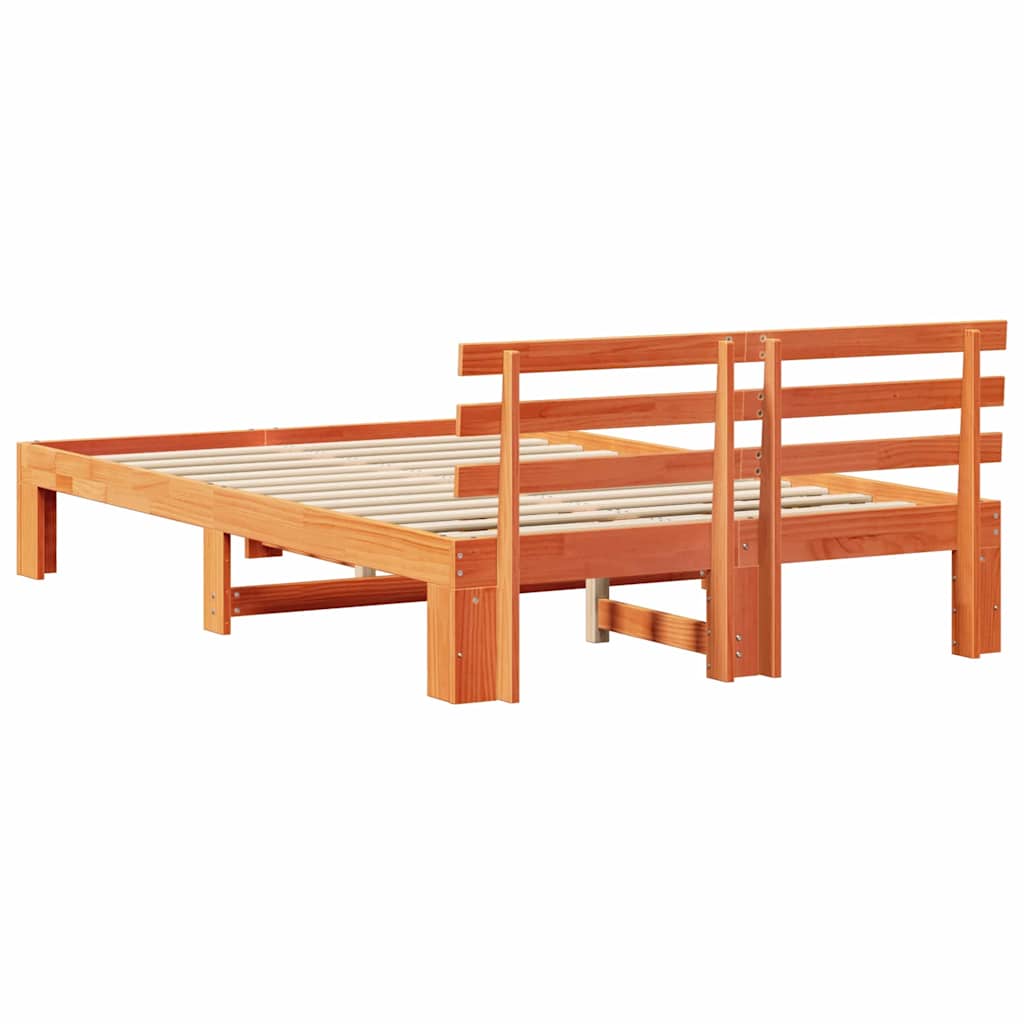 Sengestel med hovedgærde Voks brun 135 x 190 cm Massiv fyrretræ