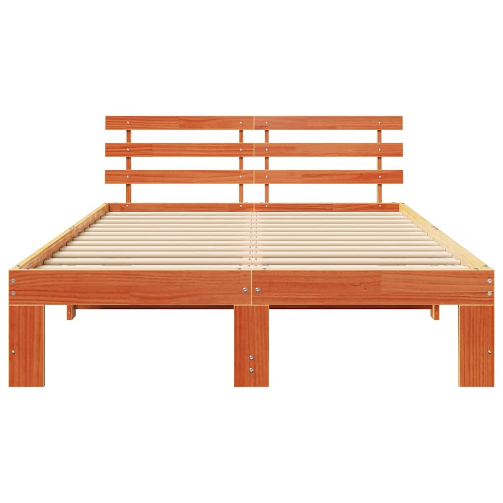 Sengestel med hovedgærde Voks brun 135 x 190 cm Massiv fyrretræ