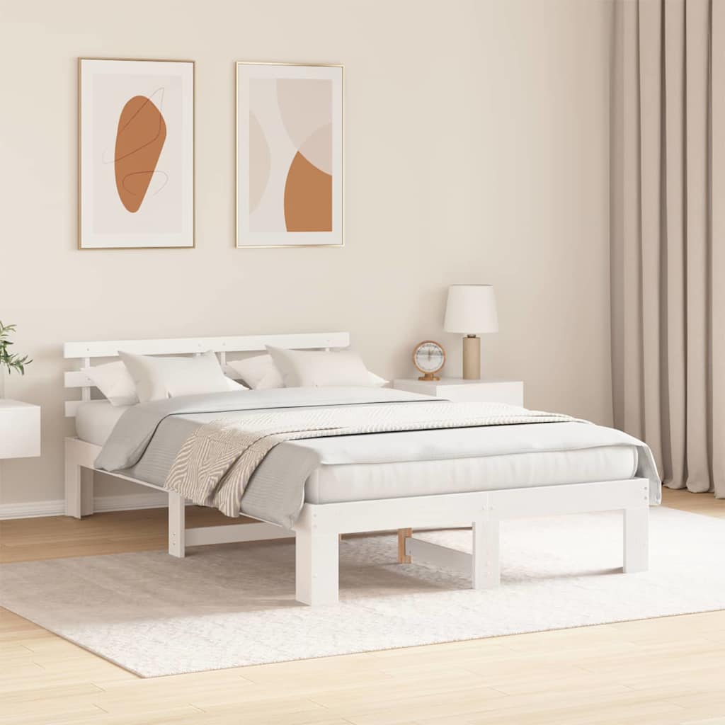 Sengestel med hovedgærde Hvid 120 x 190 cm Massiv fyrretræ