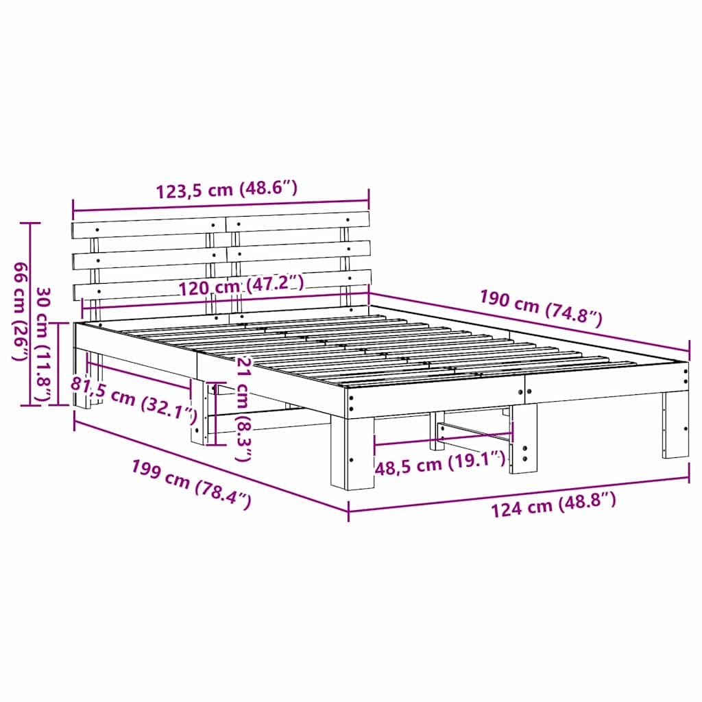 Sengestel med hovedgærde Voks brun 120 x 190 cm Massiv fyrretræ